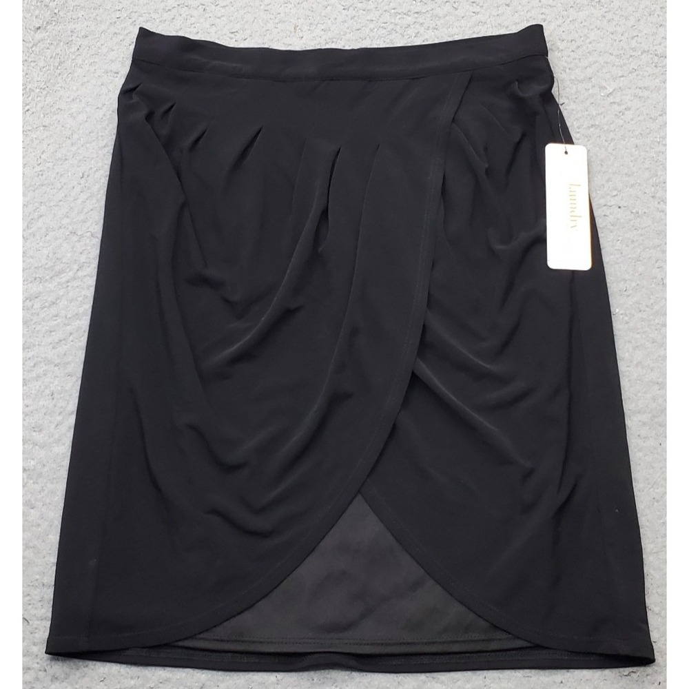 Laundry by Shelli Segal Tulip Wrap Skirt Womens 2 Black Career Office Back Zip